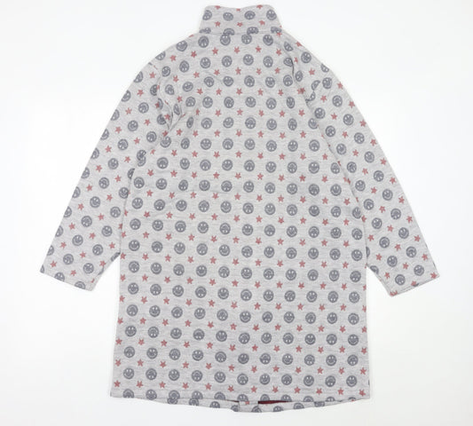 LEONA Women’s Grey Coatigan L Smiley Star Print Mid-Length Jacket