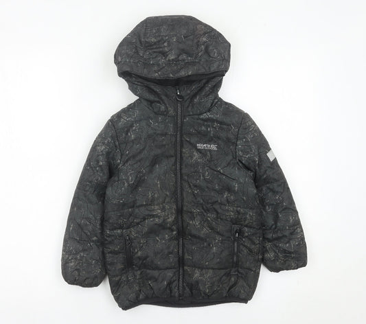 Regatta Boys Black Camouflage Puffer Jacket 3-4 Years Hooded Zip Winter Coat