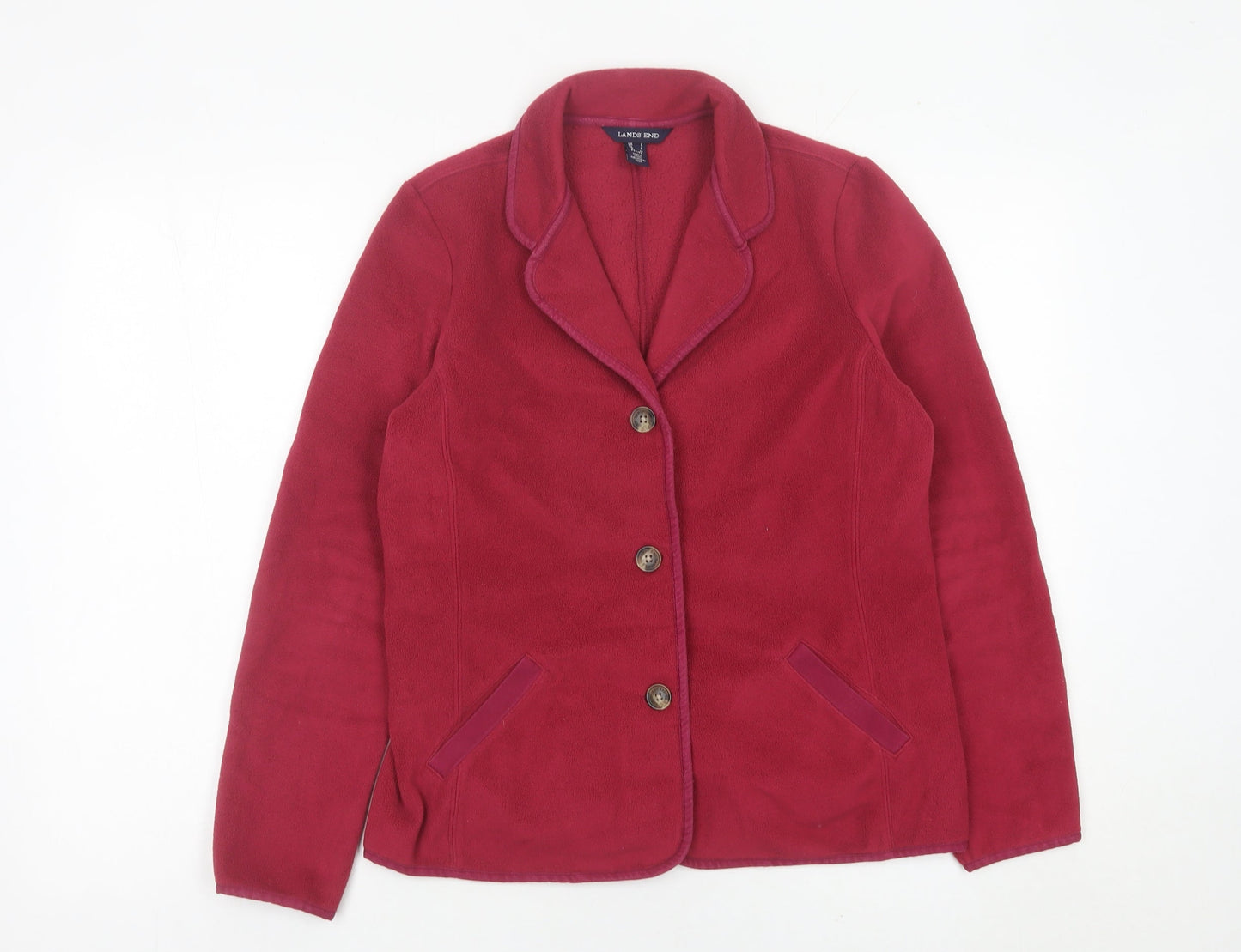 Lands' End Women's Red Petite S Cardigan Fleece Jacket
