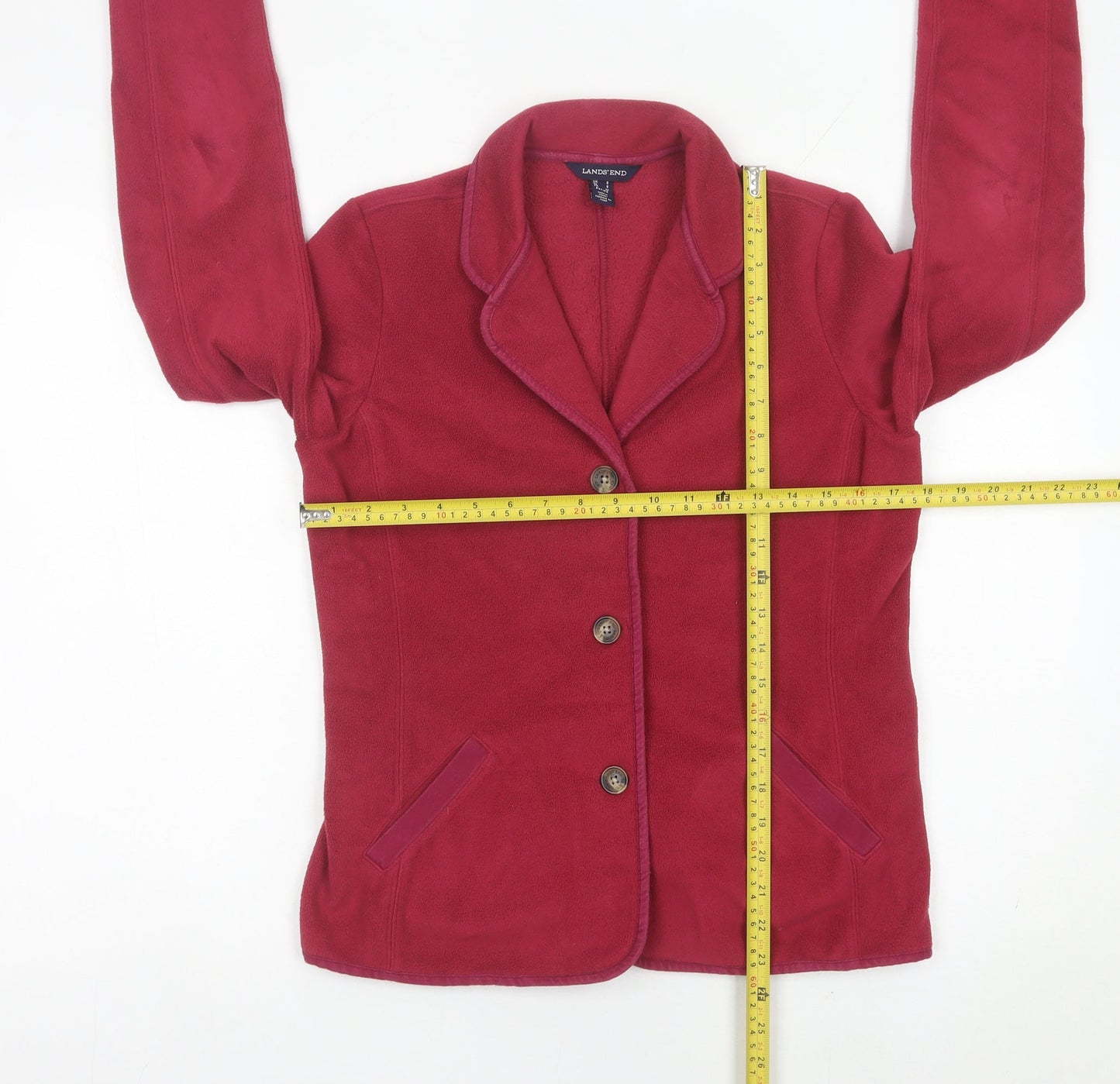 Lands' End Women's Red Petite S Cardigan Fleece Jacket