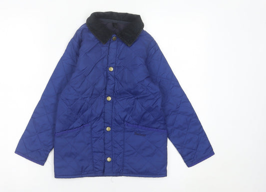 Barbour Boys Blue Quilted Jacket 2XS Mid-Length Snap Button Casual Coat