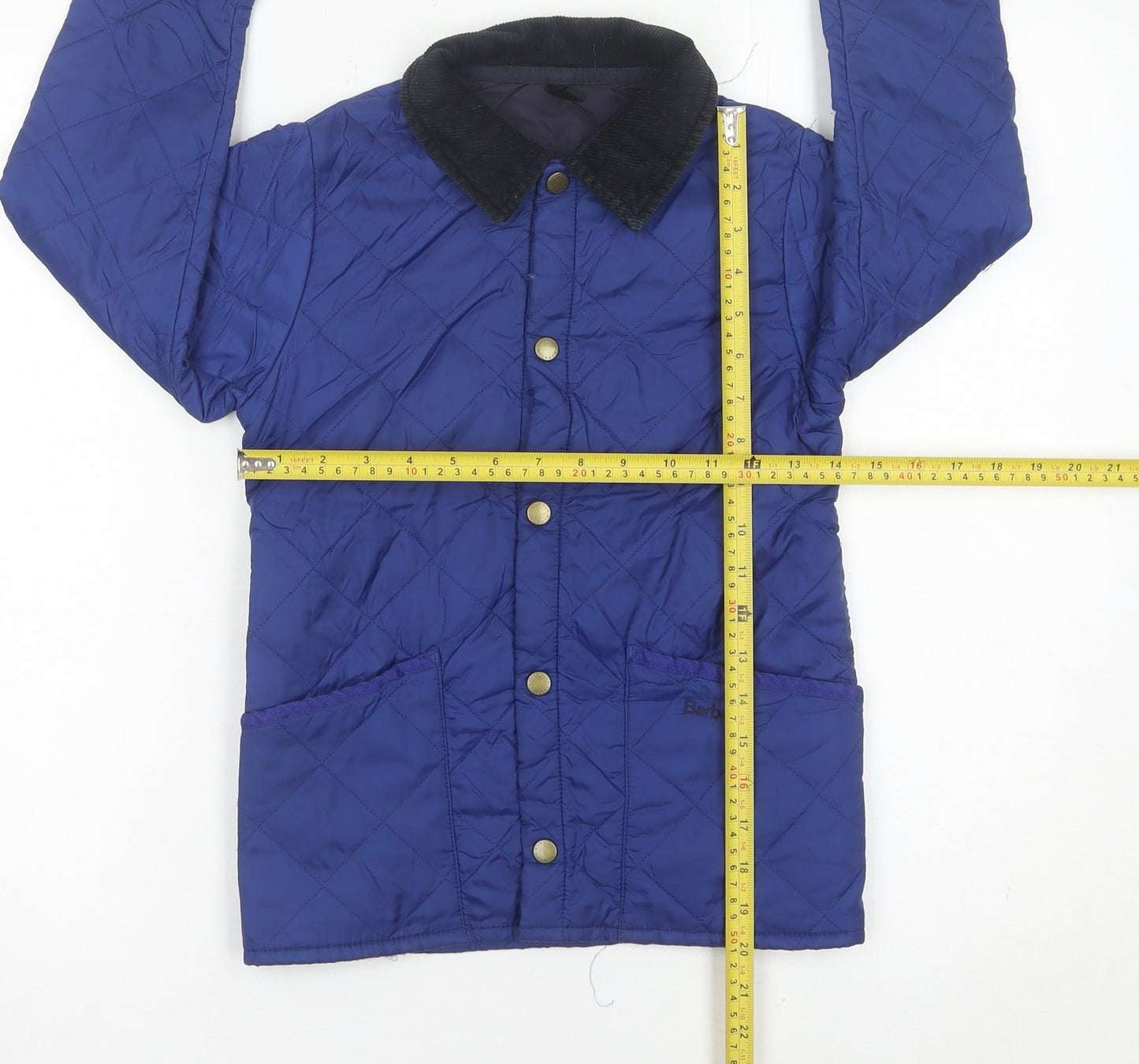 Barbour Boys Blue Quilted Jacket 2XS Mid-Length Snap Button Casual Coat