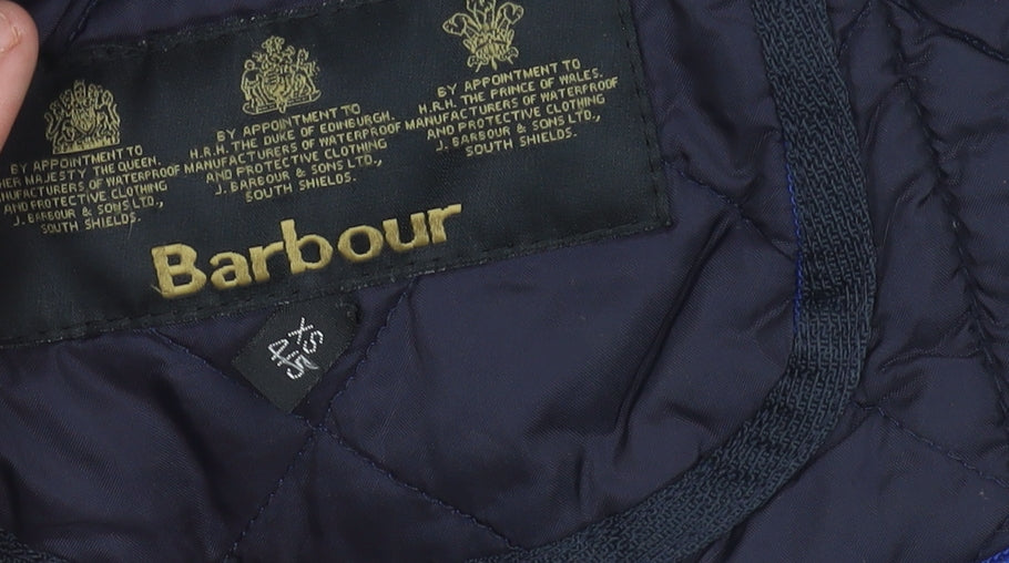 Barbour Boys Blue Quilted Jacket 2XS Mid-Length Snap Button Casual Coat