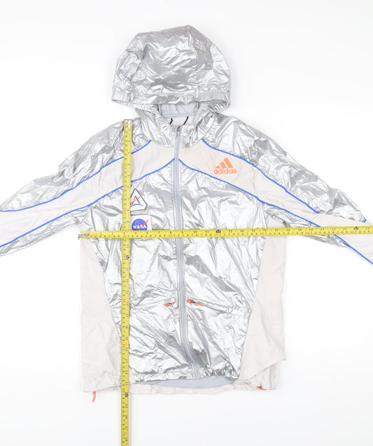 Adidas Mens Silver Windbreaker Jacket Hooded Running NASA M