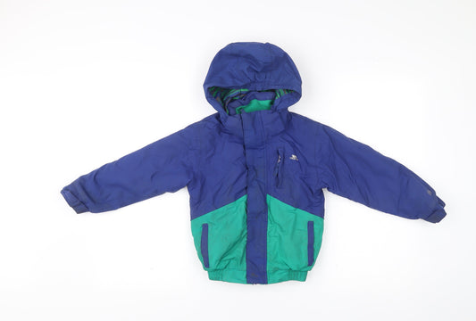 Trespass Boys Blue Green Ski Jacket 3-4 Years Waterproof Hooded Winter Coat