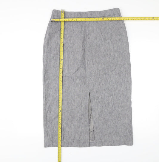Jaeger Womens Grey Size 14 Midi Pencil Skirt Workwear Linen Blend