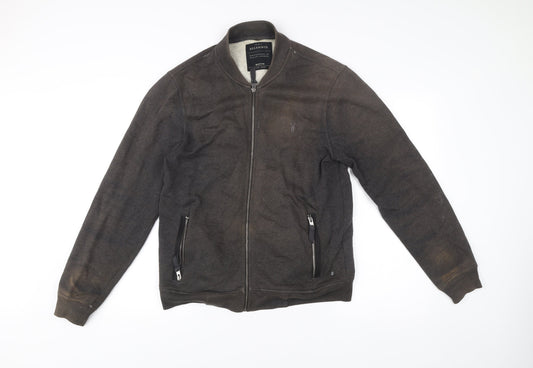 AllSaints Mens Brown Bomber Jacket Size M Cotton Casual Zip