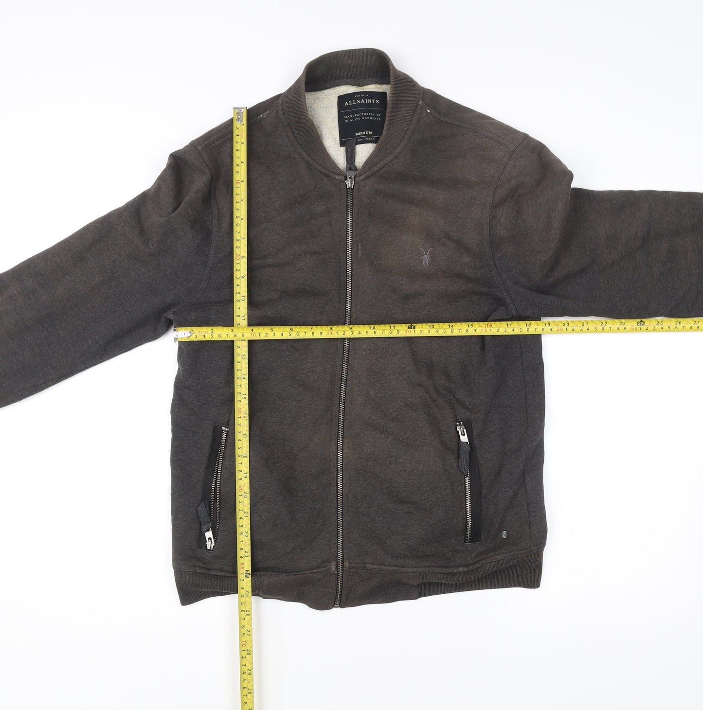 AllSaints Mens Brown Bomber Jacket Size M Cotton Casual Zip