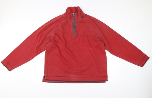 Fat Face Mens Red L Pullover Sweatshirt 1/4 Zip High Neck Cotton Blend