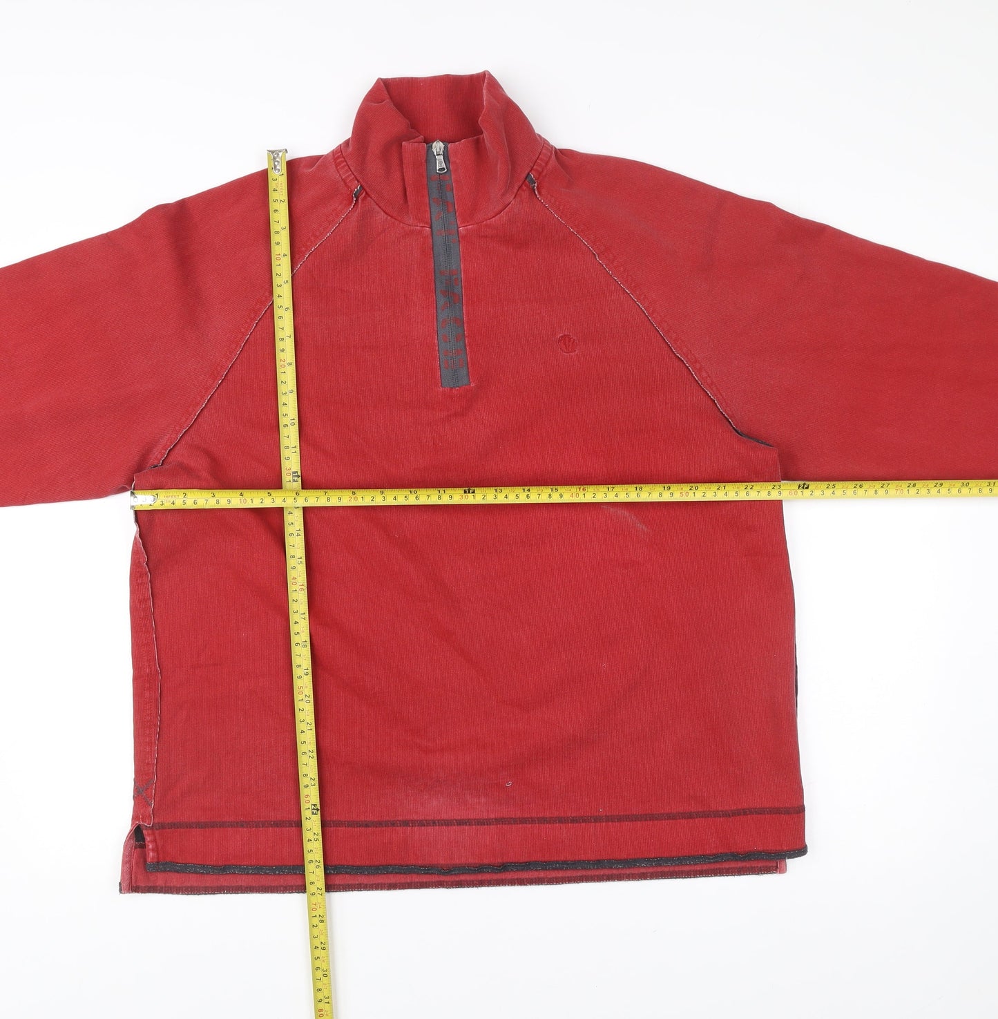 Fat Face Mens Red L Pullover Sweatshirt 1/4 Zip High Neck Cotton Blend