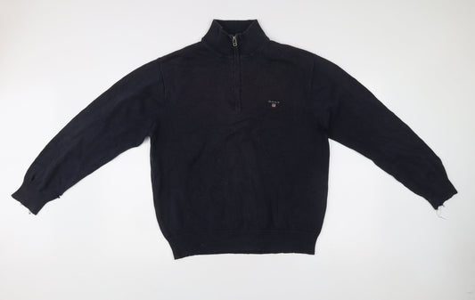 Gant Mens XL Blue 1/2 Zip Cotton Jumper High Neck Long Sleeve