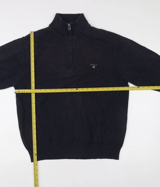 Gant Mens XL Blue 1/2 Zip Cotton Jumper High Neck Long Sleeve