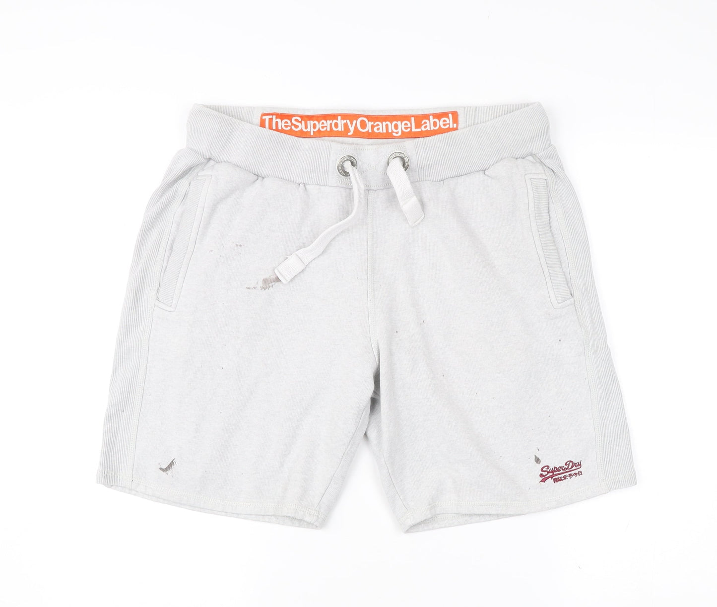 Superdry Mens Grey Sweat Shorts L Elastic Waist Pockets Drawstring