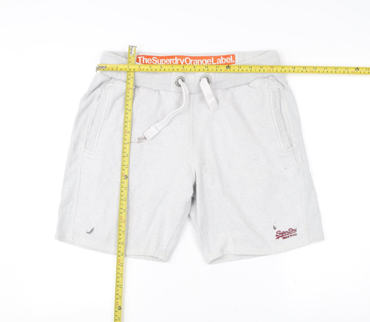 Superdry Mens Grey Sweat Shorts L Elastic Waist Pockets Drawstring
