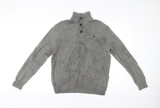 Polo Ralph Lauren Mens Grey Wool Henley Mock Neck Jumper M