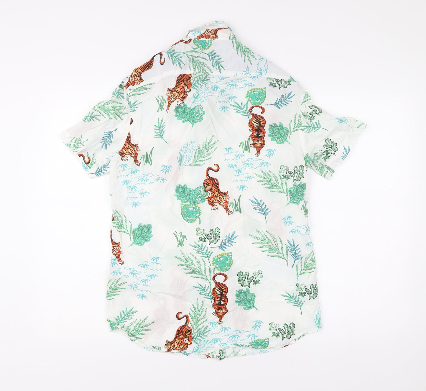 Marks and Spencer Men’s White Tiger Print Short Sleeve Casual Shirt S