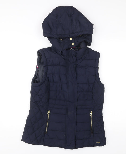 Joules Women's Blue Quilted Hooded Puffer Waistcoat UK 14