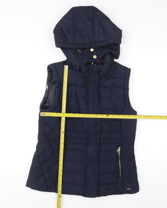 Joules Women's Blue Quilted Hooded Puffer Waistcoat UK 14