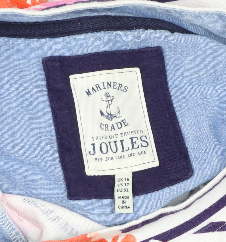 Joules Womens Multicoloured Floral Stripe Cotton Pullover Jumper Size 16