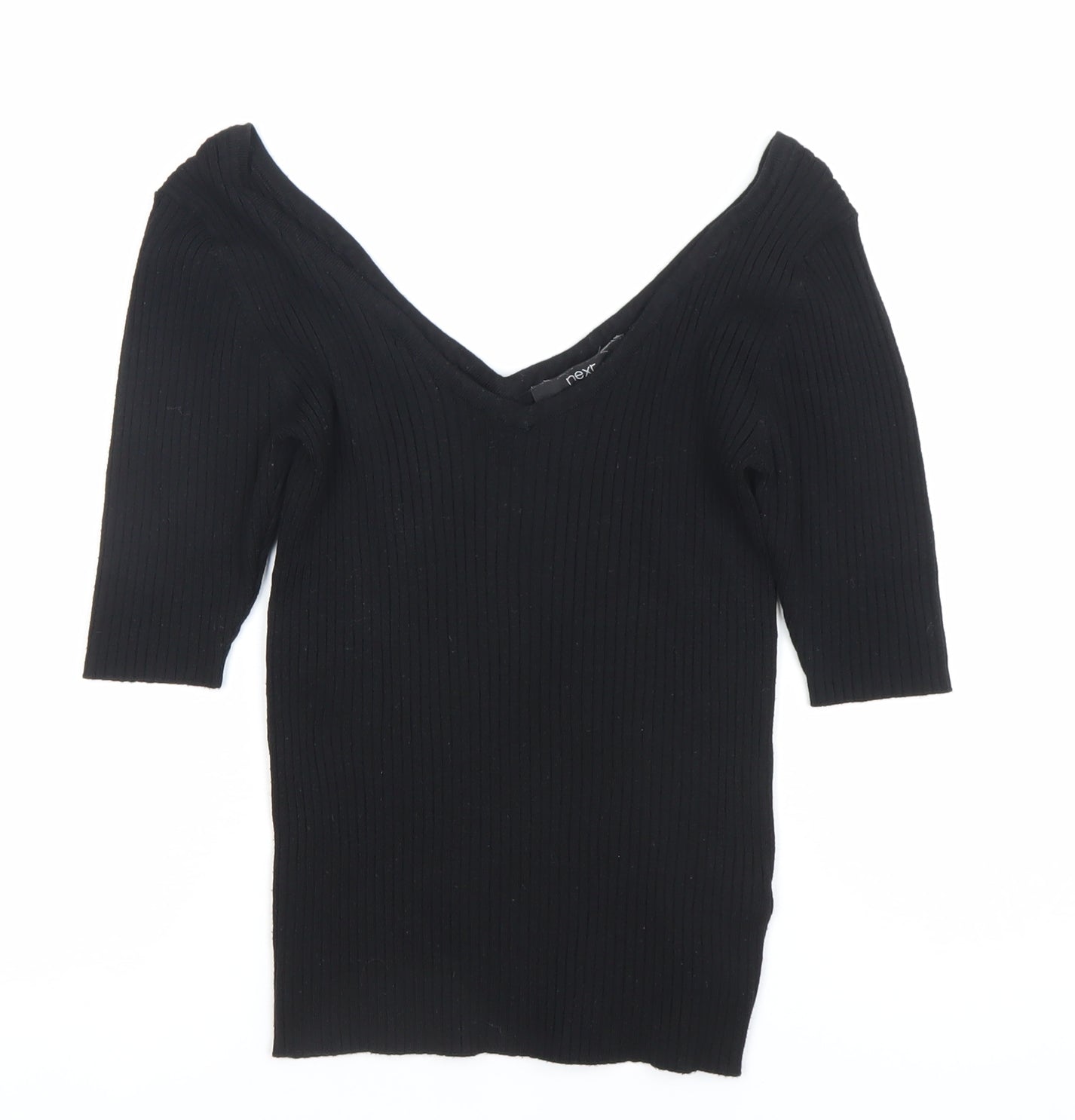 Next Women’s Black Slim Fit V-Neck Knit Blouse Size 8