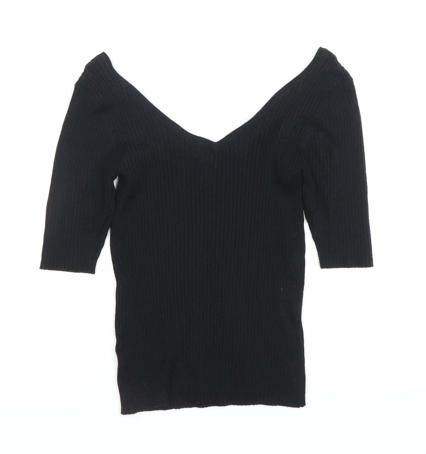 Next Women’s Black Slim Fit V-Neck Knit Blouse Size 8