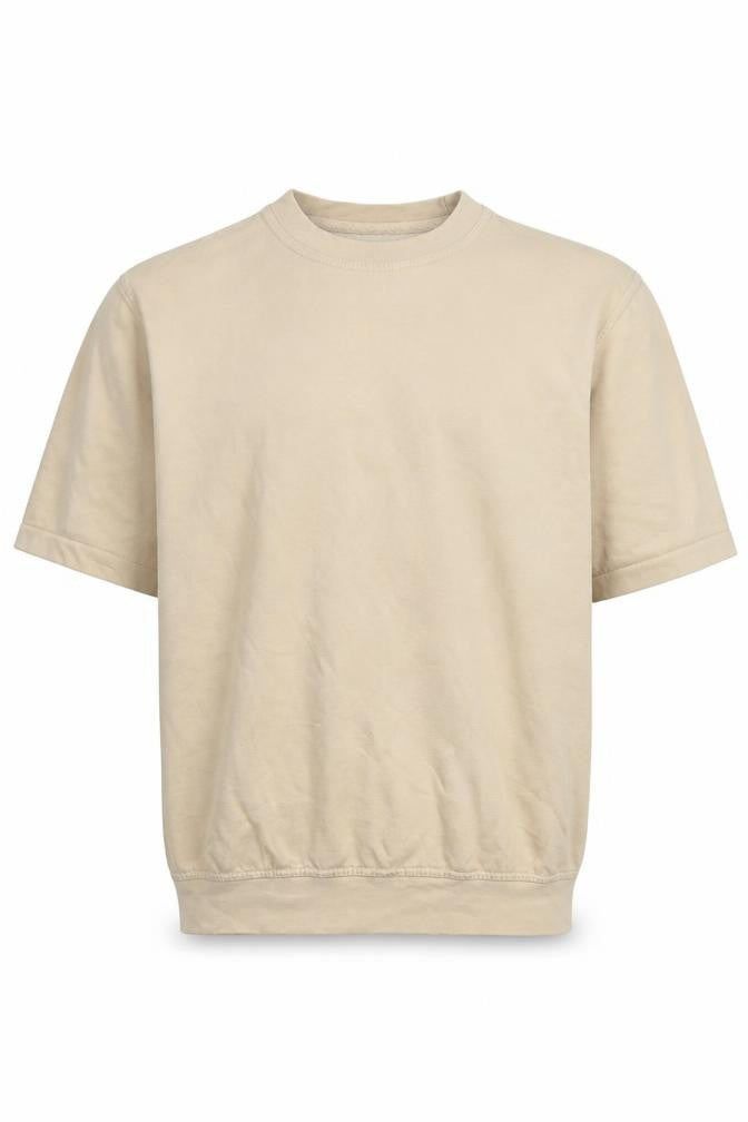 Front view of boohooMAN Men's Beige Pullover Sweatshirt L Graphic Print Crew Neck
