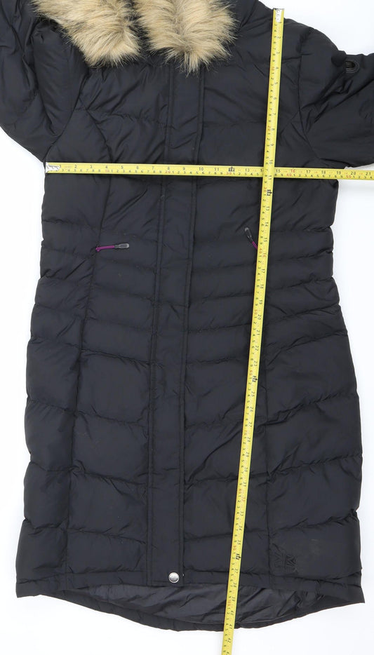 Karrimor Womens Black Long Puffer Coat UK 16 Hooded Fur Trim