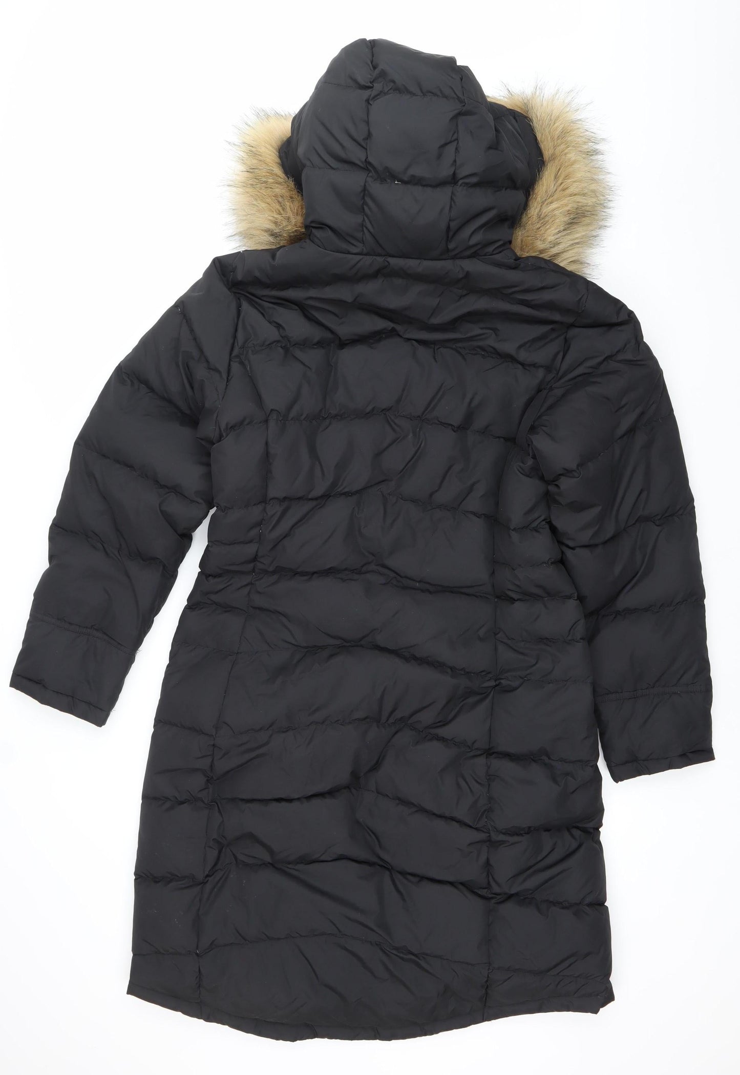 Karrimor Womens Black Long Puffer Coat UK 16 Hooded Fur Trim