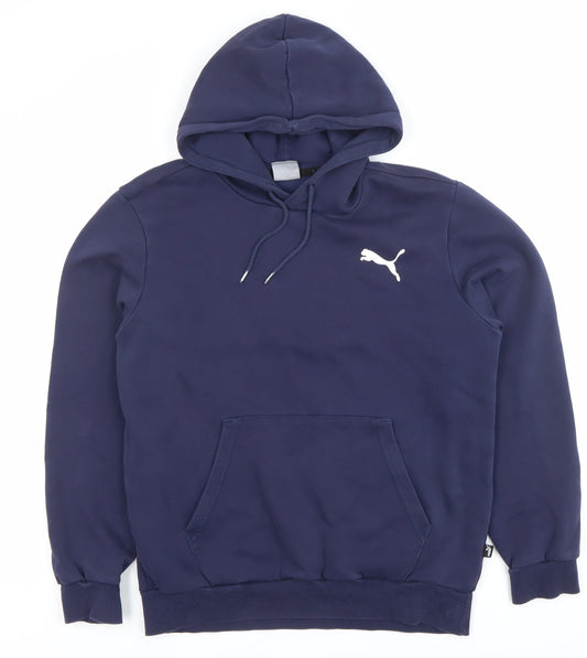 Puma Men's Blue Small Pullover Hoodie Sweatshirt Logo Fleece