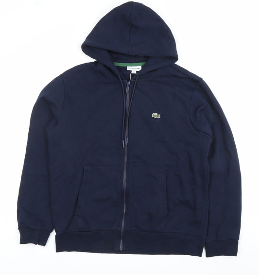 Lacoste Mens XL Blue Full Zip Hoodie Sweatshirt Fleece Cotton Blend