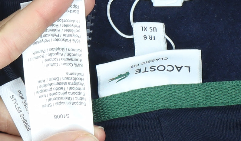 Lacoste Mens XL Blue Full Zip Hoodie Sweatshirt Fleece Cotton Blend