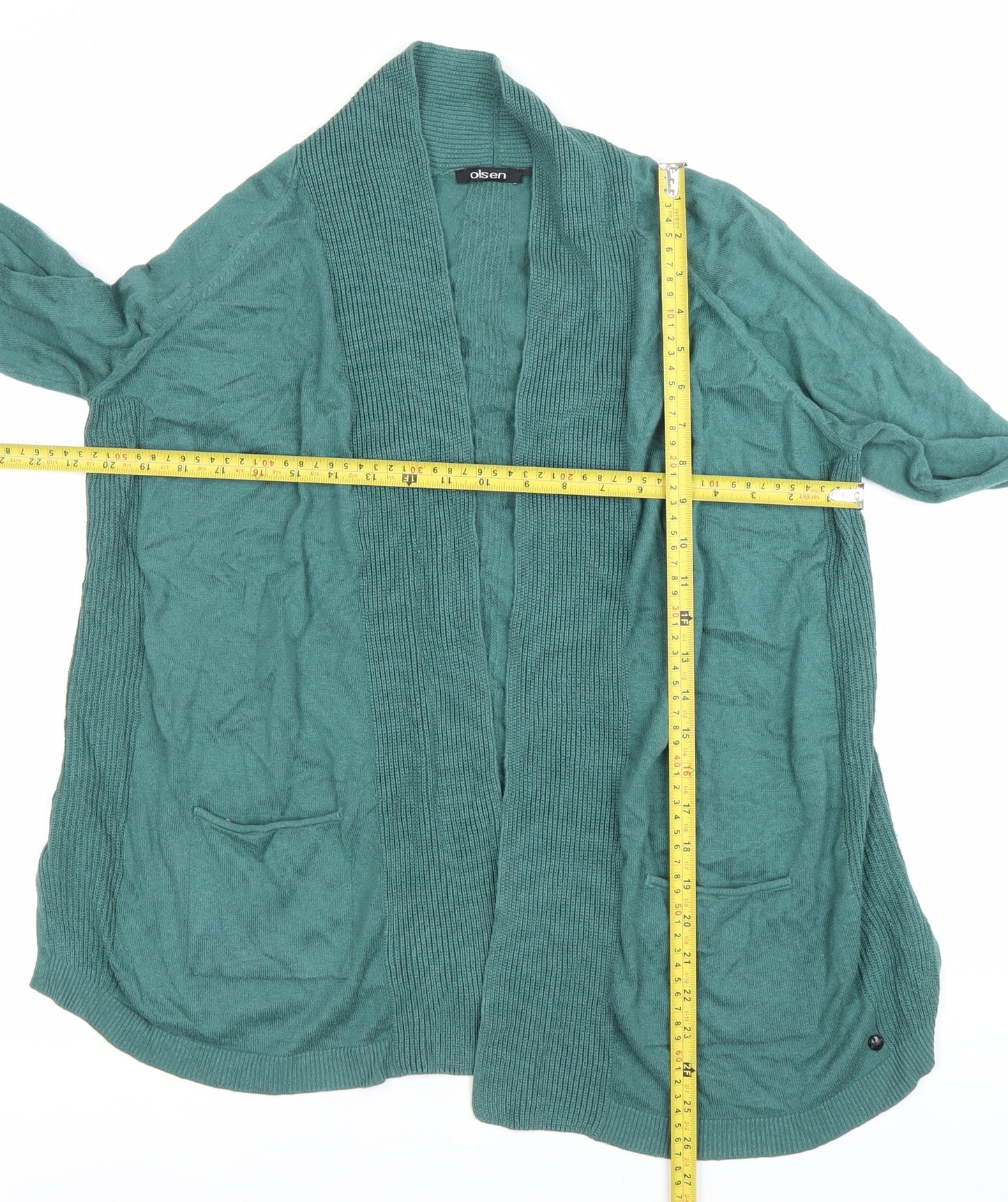 Olsen Womens Green Cotton Blend Long Sleeve Open Cardigan Size 12