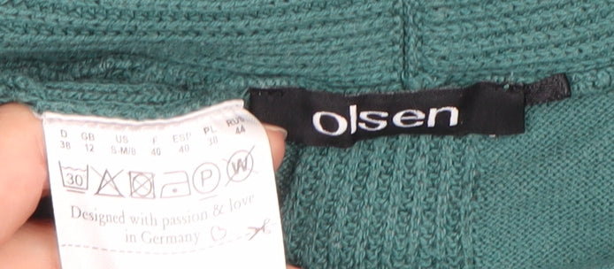 Olsen Womens Green Cotton Blend Long Sleeve Open Cardigan Size 12