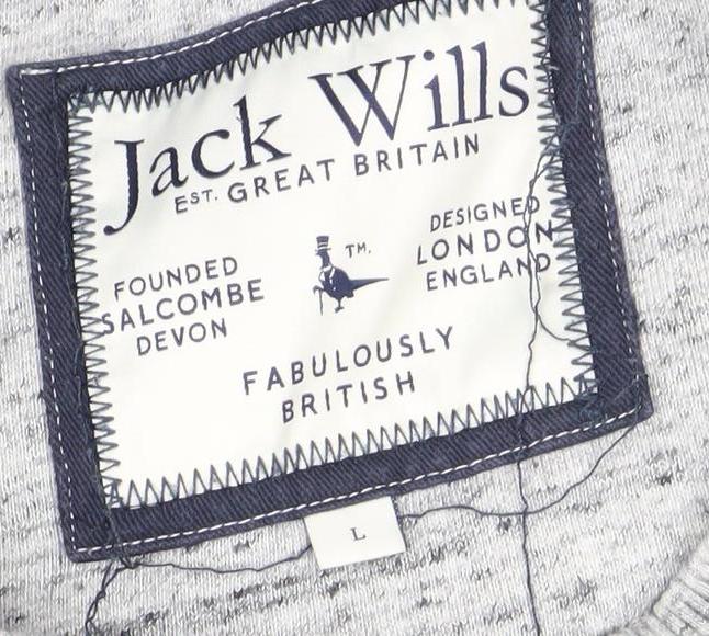 Jack Wills Mens Grey Blue Colour Block Logo Sweatshirt Size L