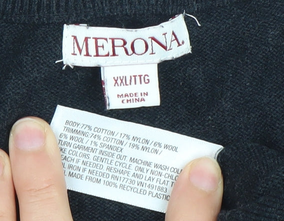 Merona Women’s Black 2XL Pullover Jumper V-Neck Cotton Blend