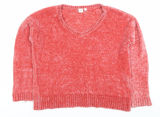 GAP Womens Red Petite Small V-Neck Pullover Jumper Polyester Knit