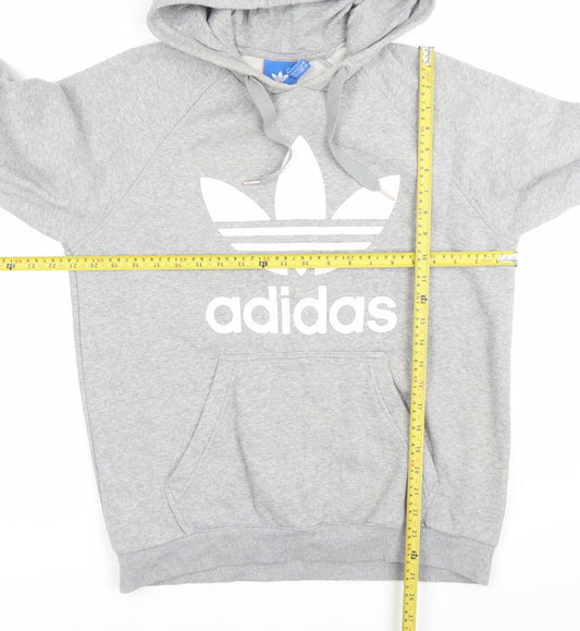 Adidas Men Grey Pullover Hoodie M Sports Logo Cotton Blend
