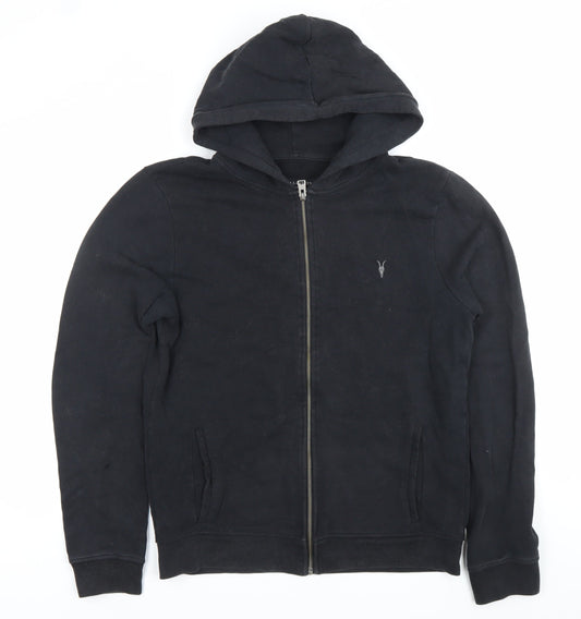 AllSaints Mens Black Medium Full Zip Hoodie Cotton Logo Jacket