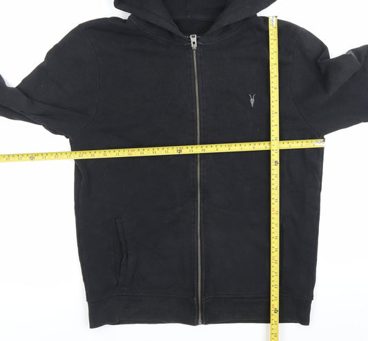 AllSaints Mens Black Medium Full Zip Hoodie Cotton Logo Jacket