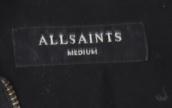 AllSaints Mens Black Medium Full Zip Hoodie Cotton Logo Jacket