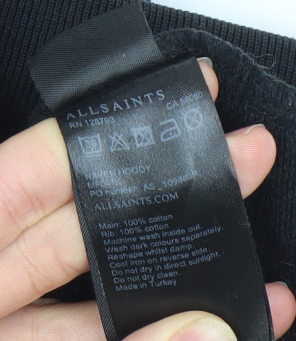 AllSaints Mens Black Medium Full Zip Hoodie Cotton Logo Jacket