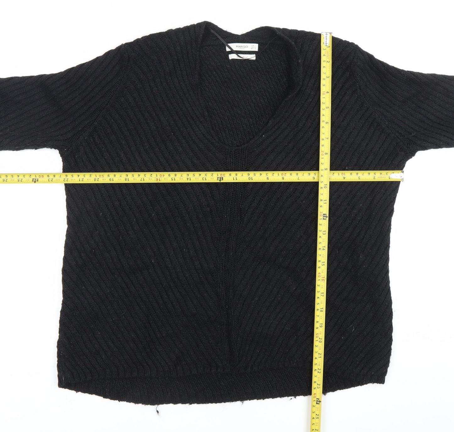 Mango Women’s Black V-Neck Pullover Jumper Size S Wool Blend