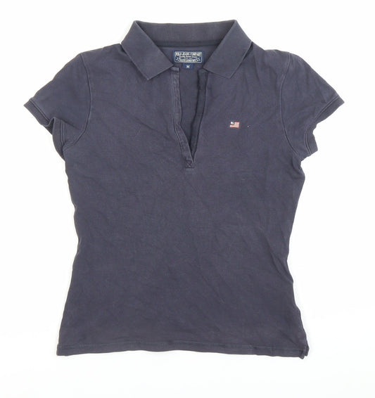 Ralph Lauren Polo Jeans Women Black M Slim Fit Collared Polo Shirt