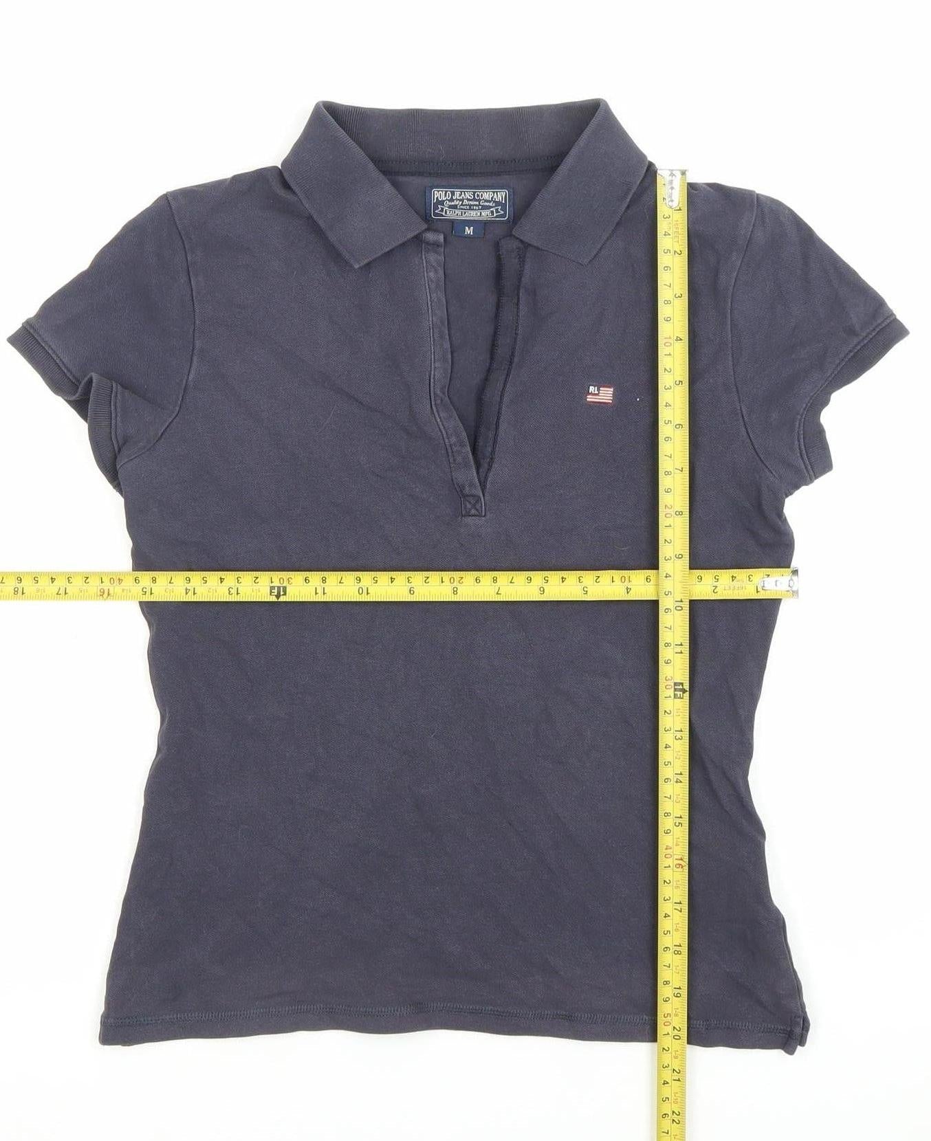 Ralph Lauren Polo Jeans Women Black M Slim Fit Collared Polo Shirt