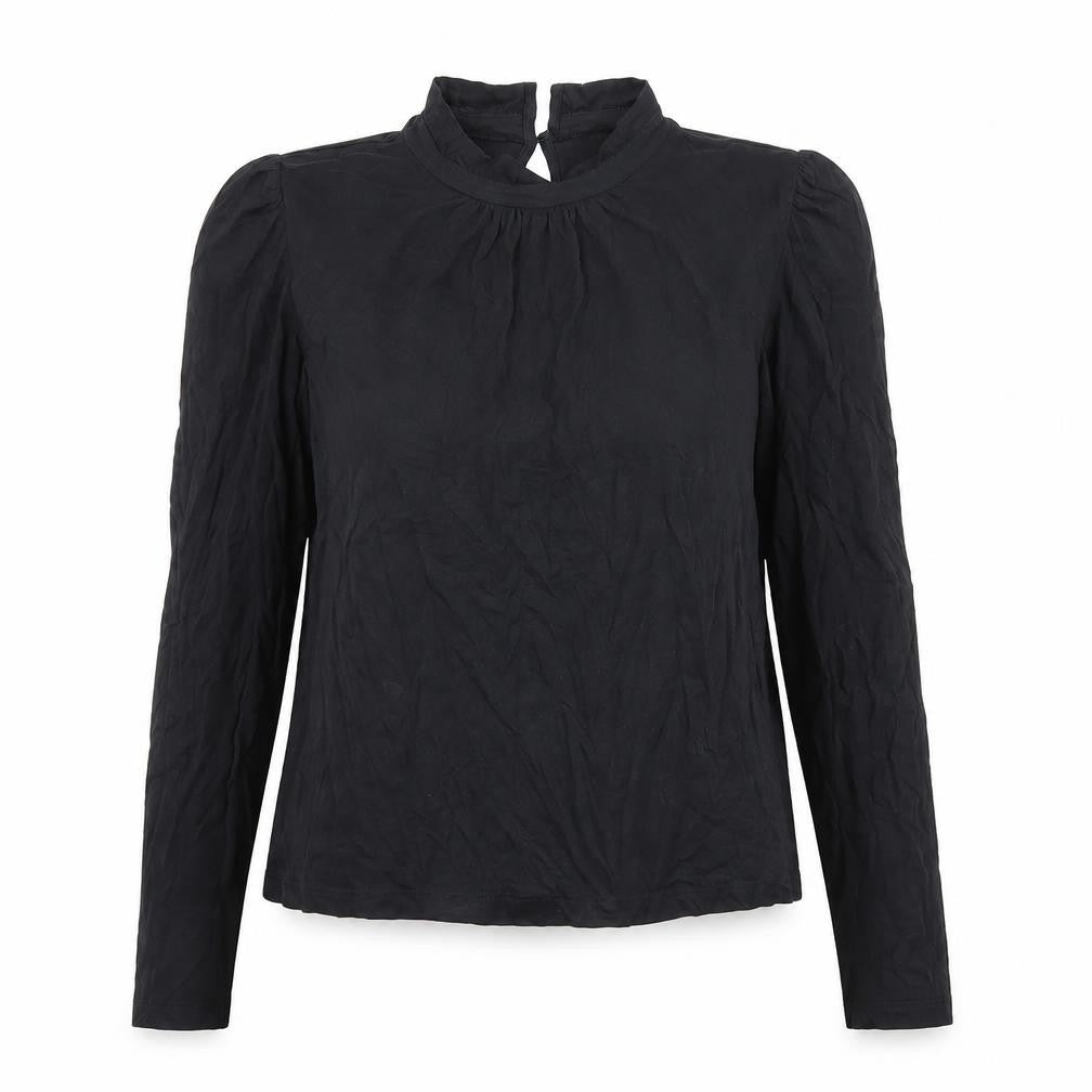 MNG Womens Black Cotton Long Sleeve Mock Neck Blouse M