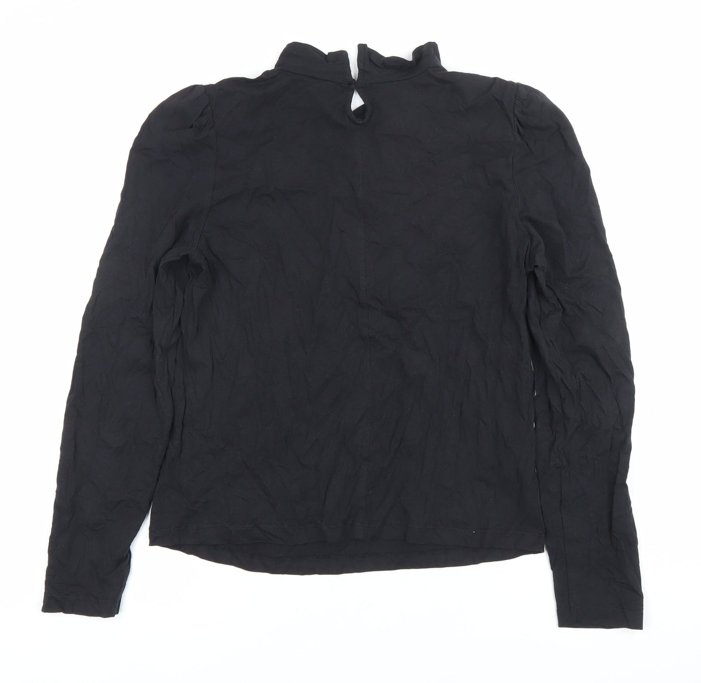MNG Womens Black Cotton Long Sleeve Mock Neck Blouse M