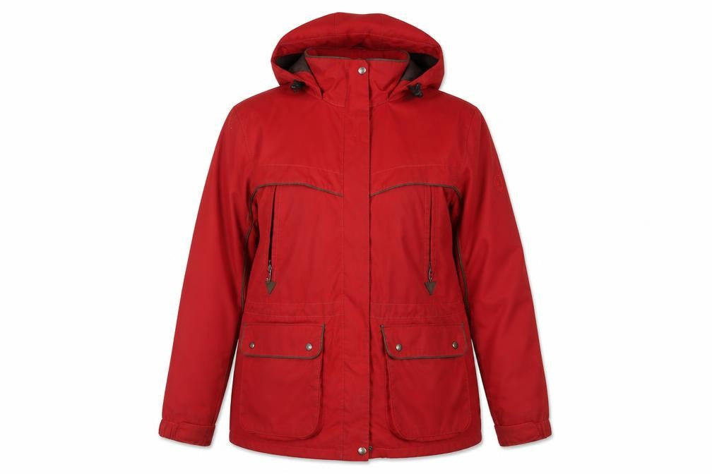 Aigle Womens Red Parka Jacket Coat M Hooded Full Zip Pockets
