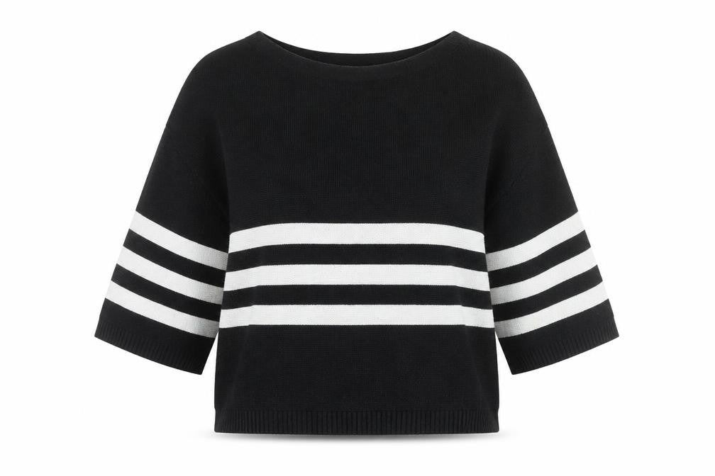 Zara Women Black Striped Boat Neck Knit Jumper Size L