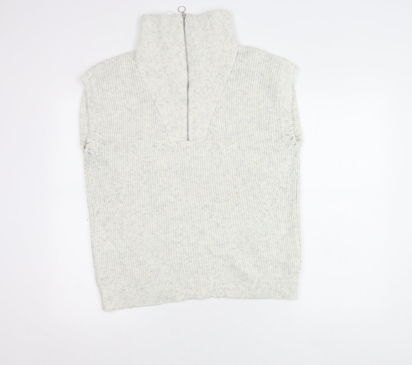 Marks and Spencer Women Grey Roll Neck Sleeveless Knit Jumper Vest S