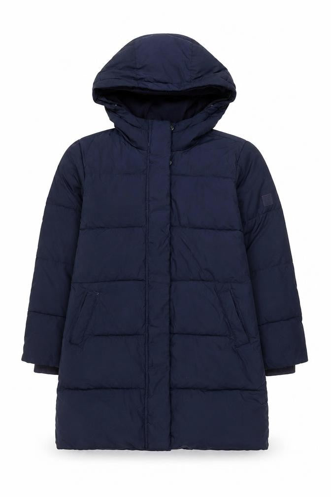 Front view of Gap Kids girls’ blue 10-11 years long hooded puffer jacket coat winter